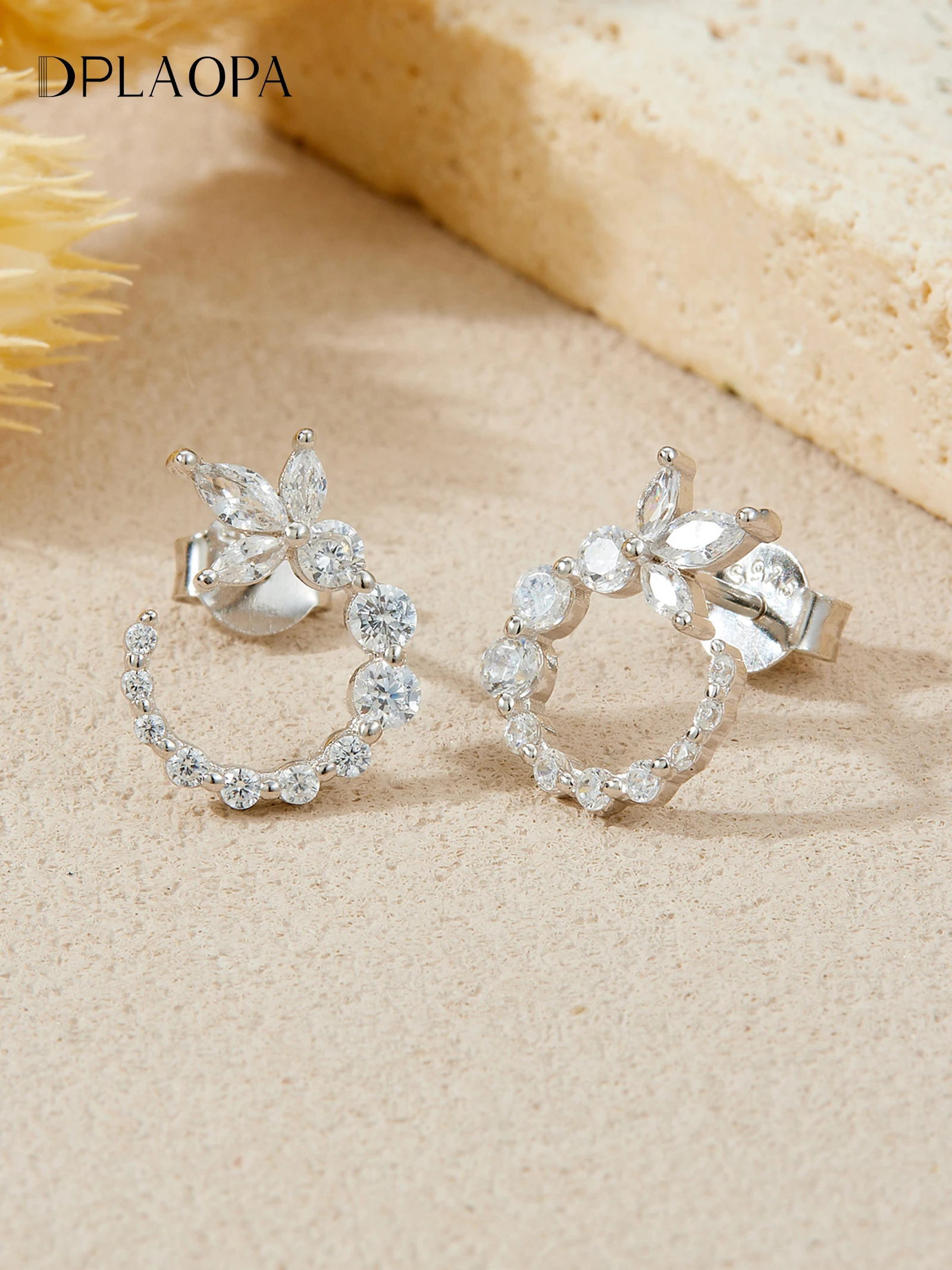 

DPLAOPA 925 Sterling Silver CZ Zircon Butterfly Circular Stud Earrings: Sparkling Wreath Design, Romantic & Elegant for Women