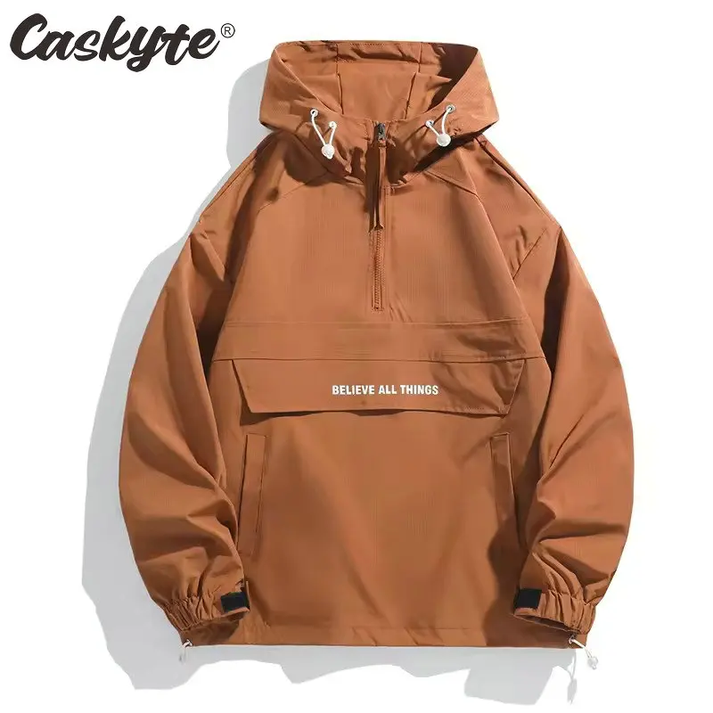 2026 CASKYTE Men Hiking Jacket  Waterproof Fishing Hooded Sport Jacket Adjustable Drawstring Travel Jacket Mountaineering Coats