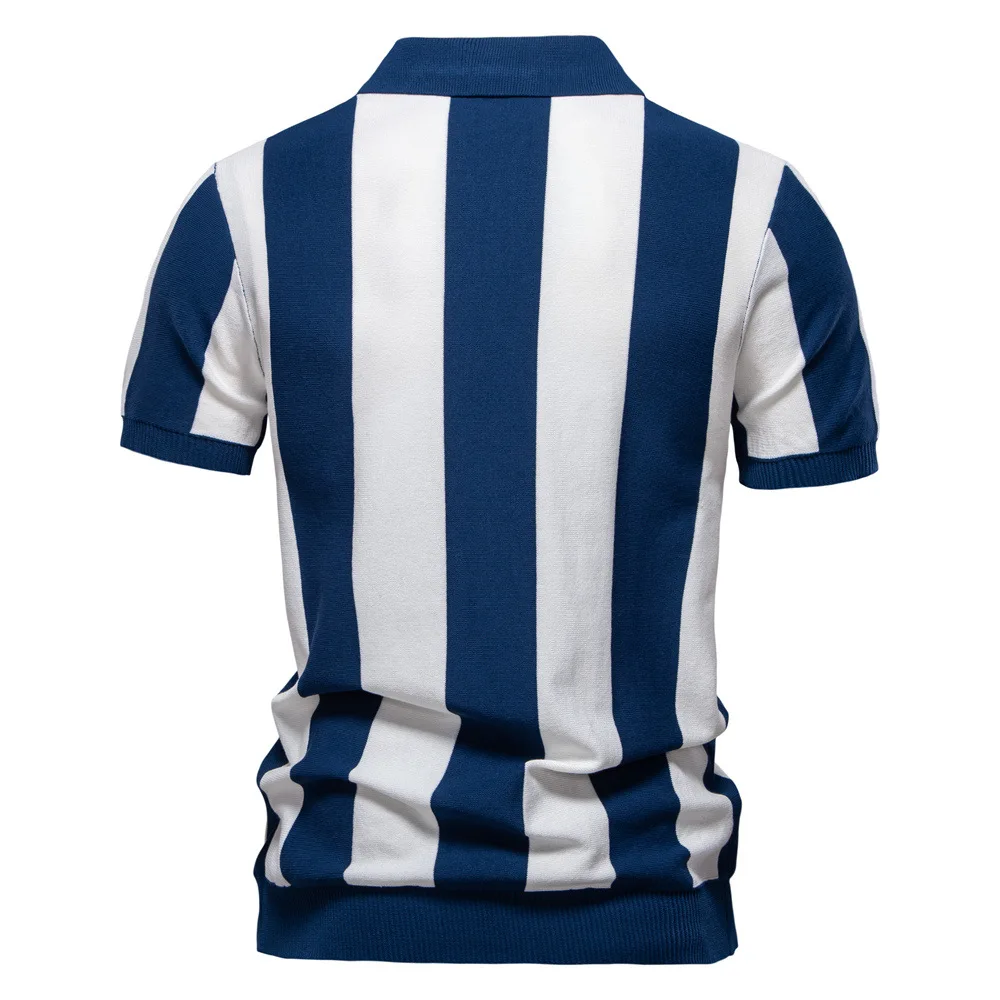 Summer New Lapel Short-sleeved Woolen Men's Striped Men's Short-sleeved Top