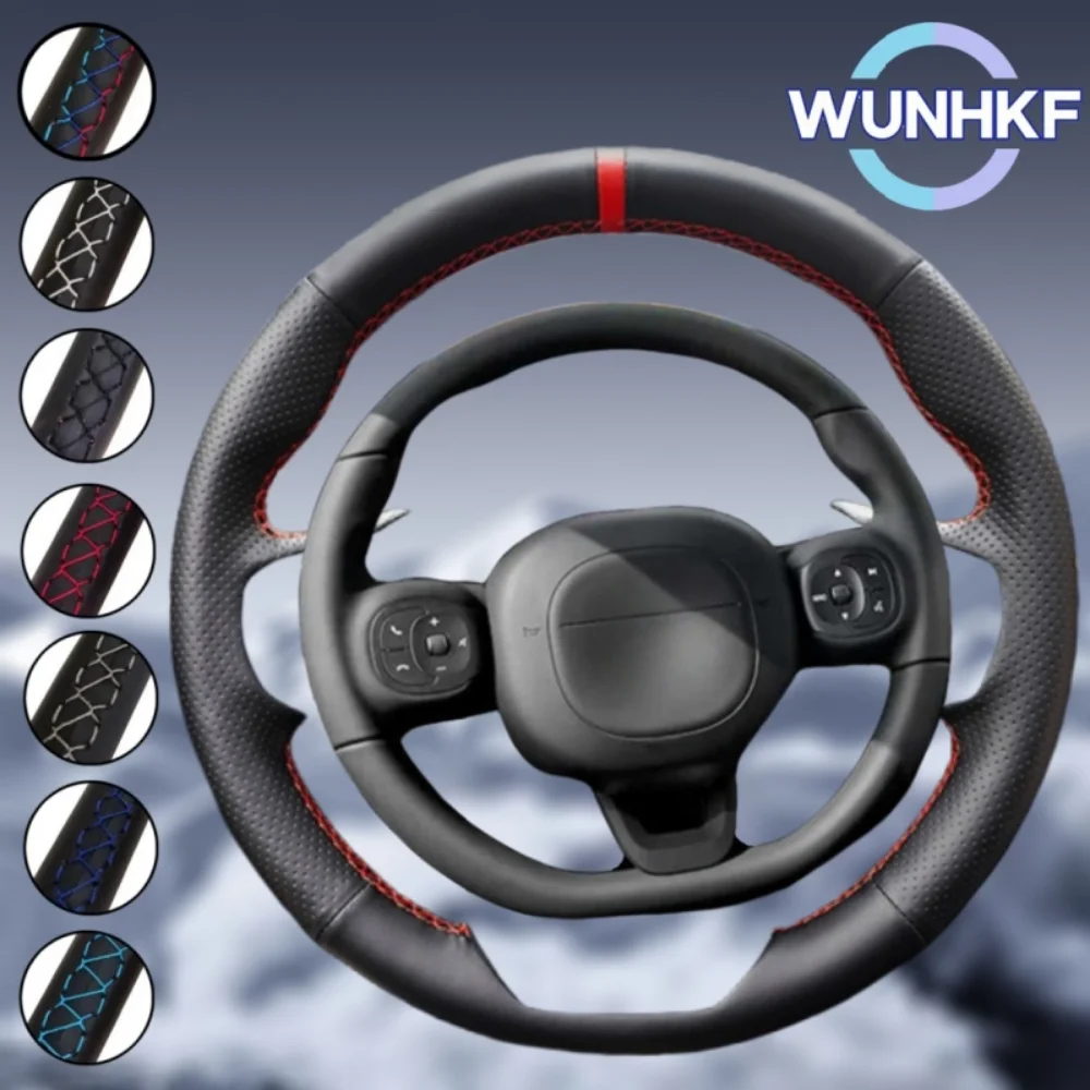 Personalizzato Nero Volante Dell'automobile Treccia Copertura Per Fiat Panda 2013 2015 2017 2019-2022 In Pelle Microfibra Sterzo Wrap Accessori