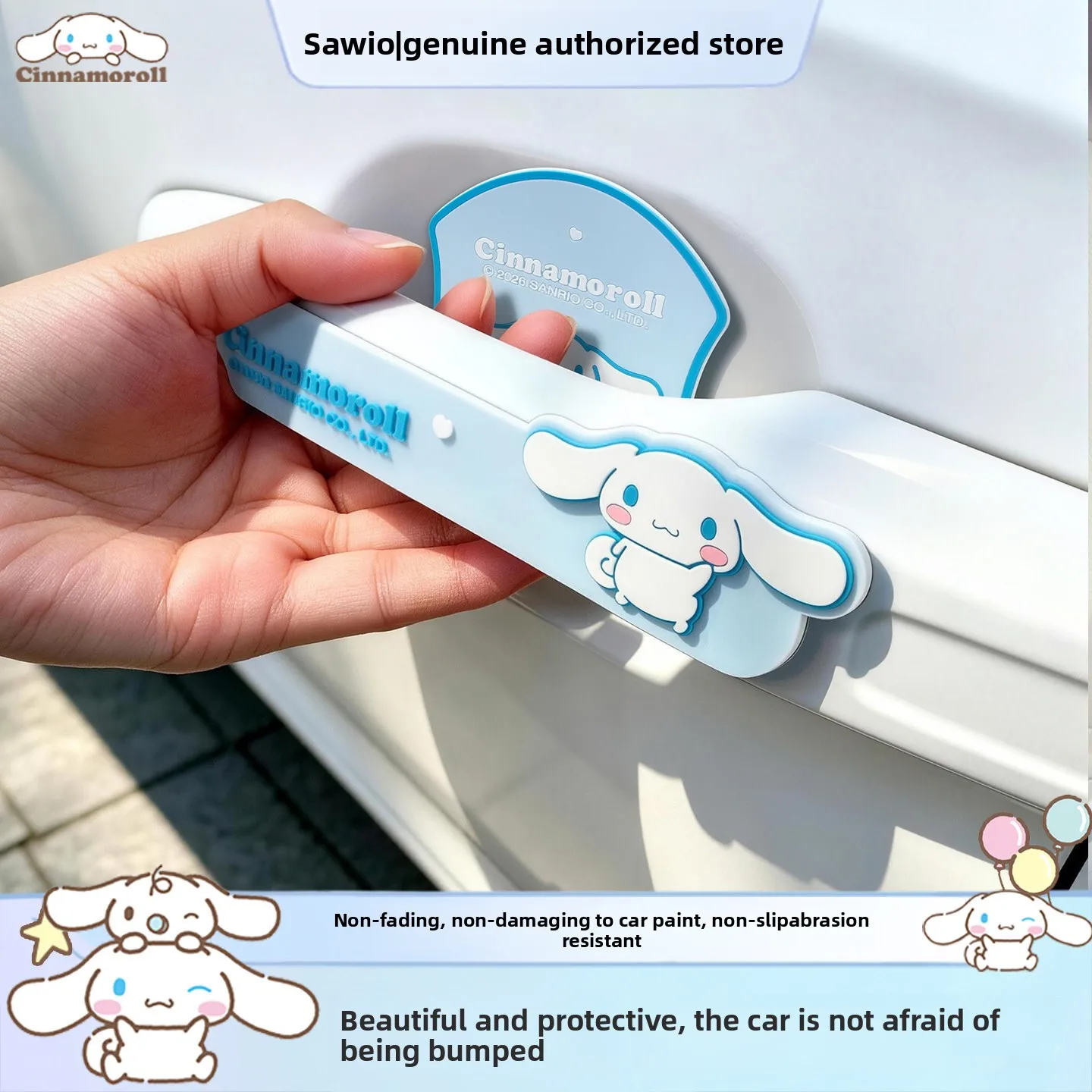 Cinnamoroll Car Door Anti-collision Strip, Shock Buffer Pad, Rearview Mirror Door Bowl Protector Sticker Cute Car Decor