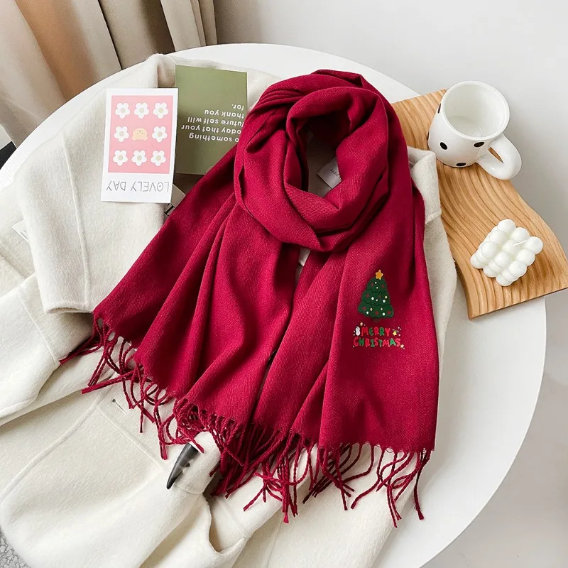 Winter Warm Scarf for Women Men Christmas Animals and plants Scarves Fashion Versatile Woolen Shawl Girls Christmas Present