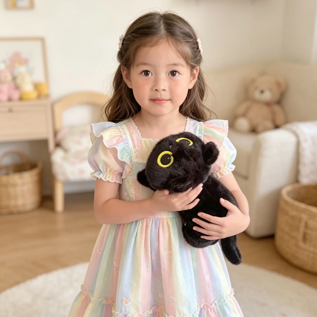 1pc 45cm 17.7inch Fluffy Cat Plush Toy Big Round Eyes Soft Stuffed Kitten Doll Cute Animal Pillow Home Decor Gift For Kids