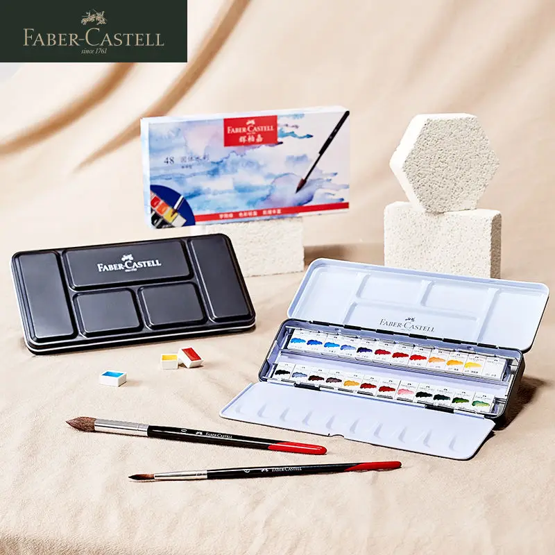 

FABER-CASTELL Solid акварельные краски в наборе 24/36/48 цветов, портативный металлический бокс, высокое качество, профессиональный фотографический пигмент