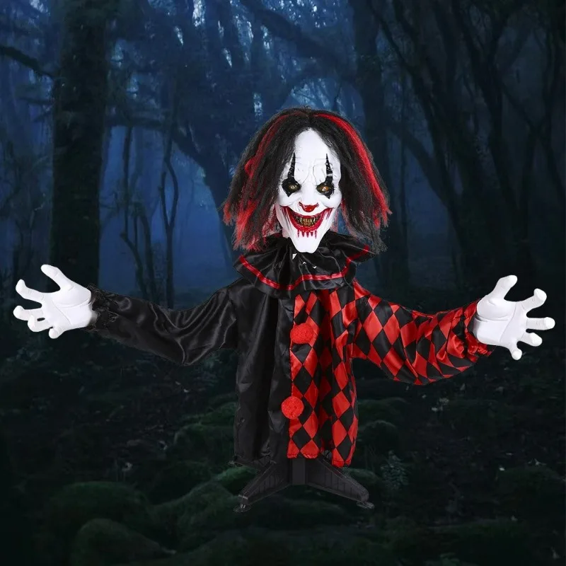 New Red Half-clown Ornament Electric Ghost Luminous Voice Talking Horror Scene Halloween Decoration