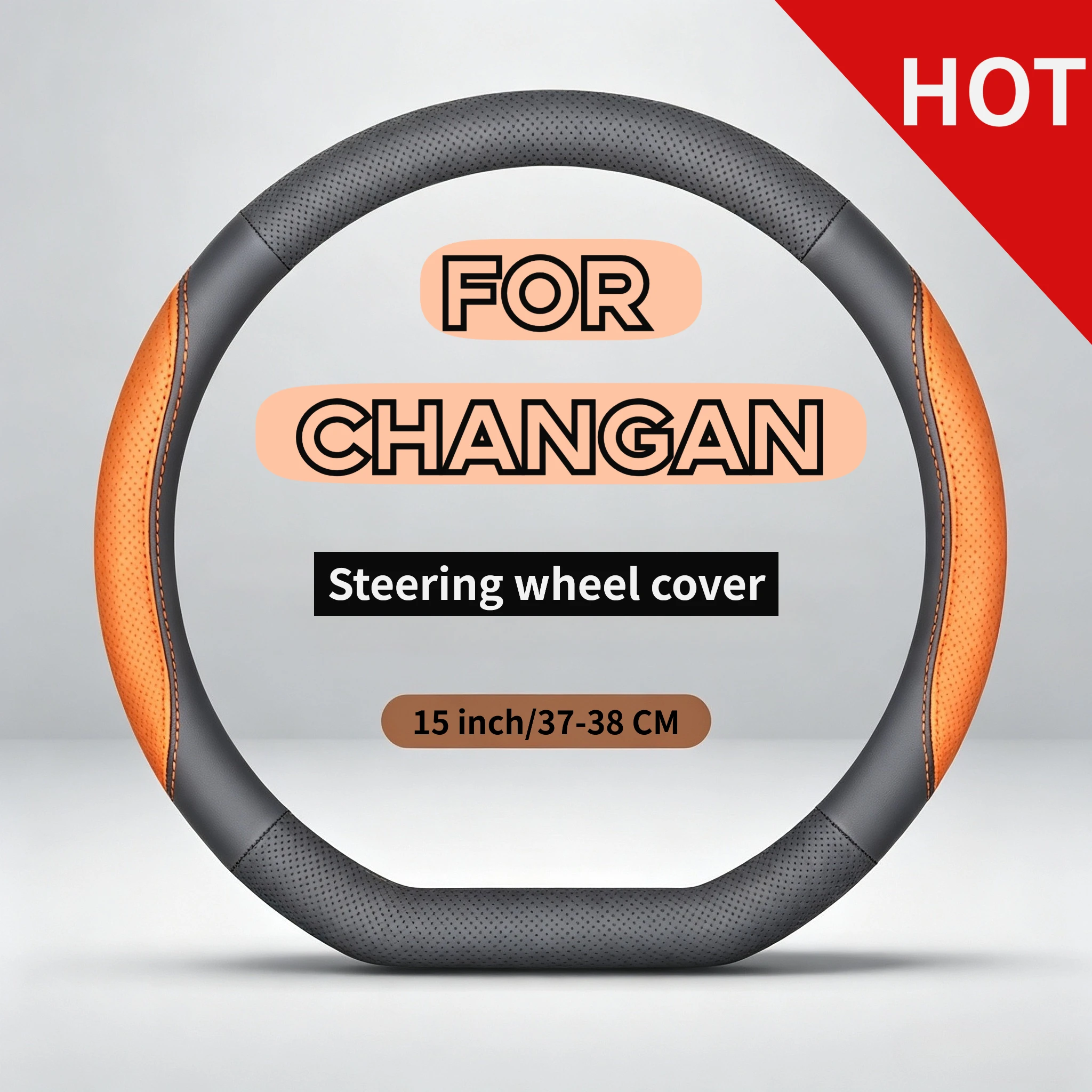 37-38CM Luxury Premium Nappa Leather Anti-Slip Steering Wheel Cover for Changan Alsvin Old Model, CS35 Old, CS35 Max Auto Decor
