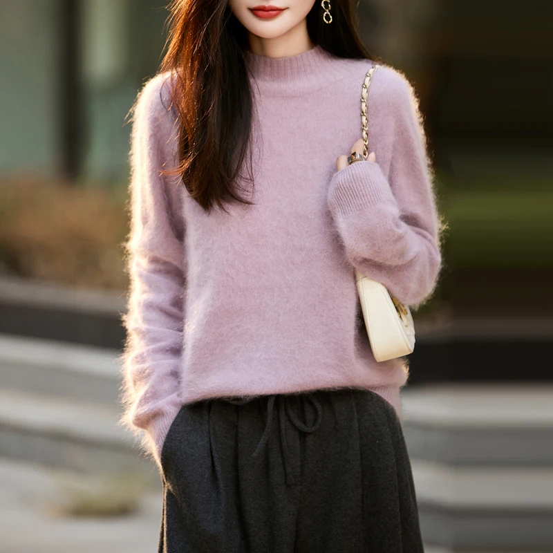 

Пуловер из 100% мериносовой шерсти с воротником-стойкой и длинными рукавами, повседневный модный мягкий свитер, женский осенне-зимний удобный теплый трикотаж, топ