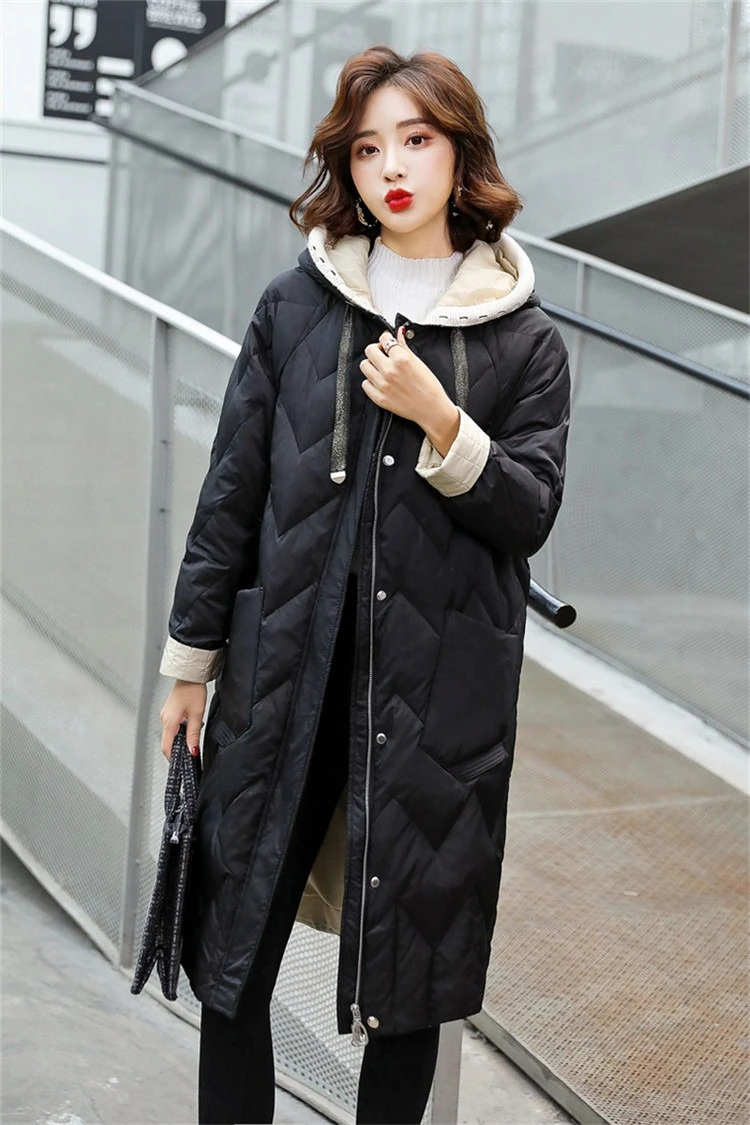 

Autumn and Winter New Women's Down Jacket Hooded Commuter Splicing Knitted Fashion Down Jacket