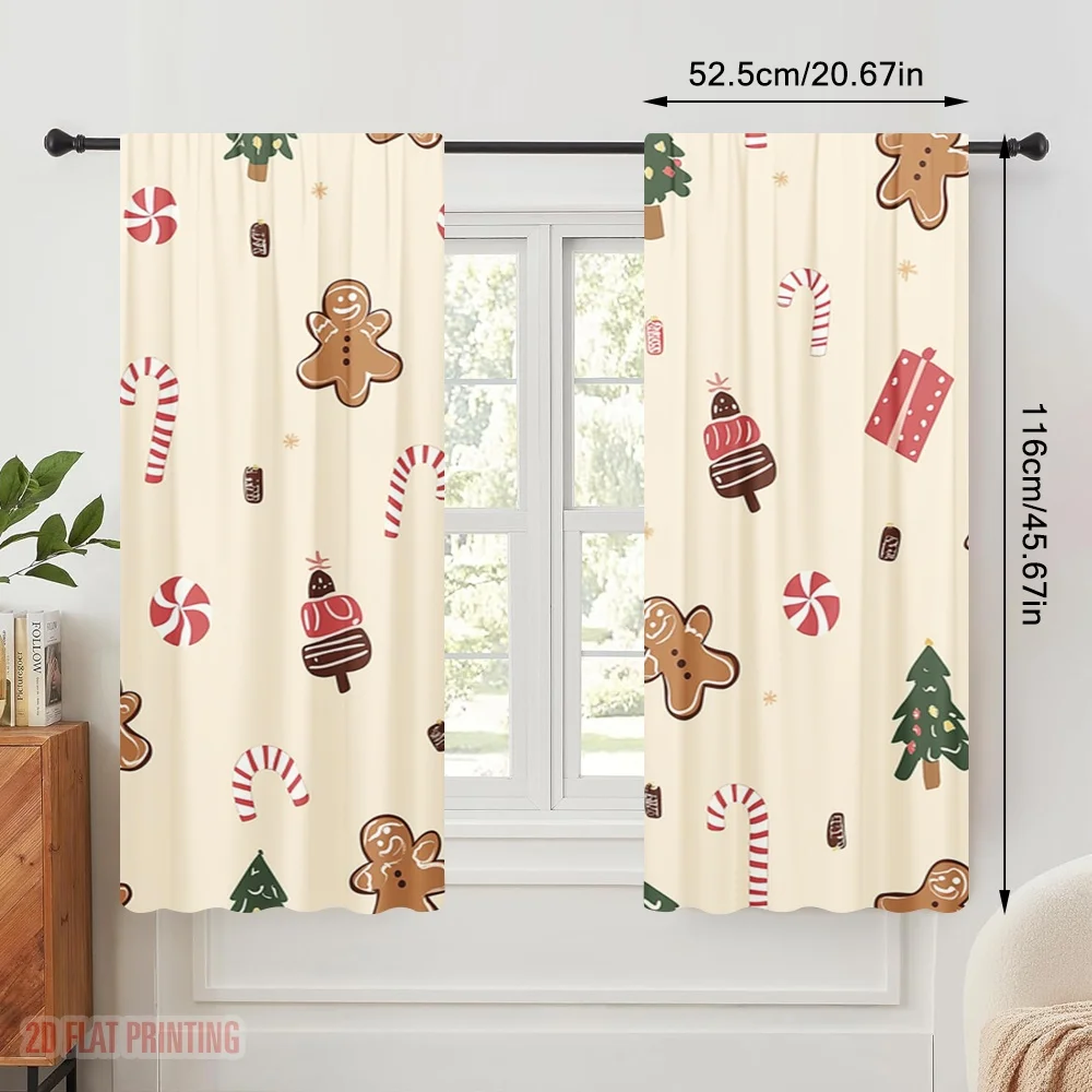 2pcs,2D plane printing Curtains Roller Blinds Christmas Cute Decorations (2) Versatile Polyester (without rod) Outdoor