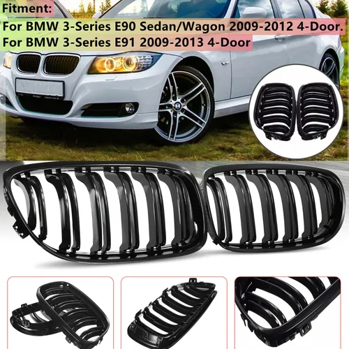 Imagen 1 del producto Rejilla delantera negra brillante para BMW E90 E91 LCI 325i 328i 335i 2009 2010 2011, rejilla de carreras de automóviles