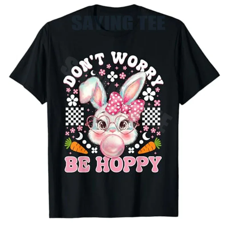 

Men's t-shirt, cute millennial bunny graphic, 'Happy Easter, cool bunny face, don't worry, jump', party wear, novelty items