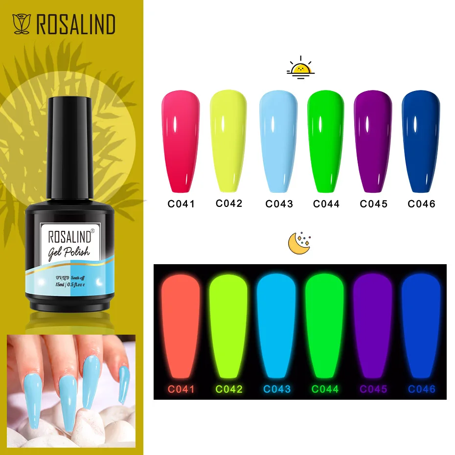 ROSALIND 15ML Pure Colors Nail Polish For Art Manciure Design Gel Nail Base Top Coat Semi Permanent Soak Off UV Gel Nail Varnish