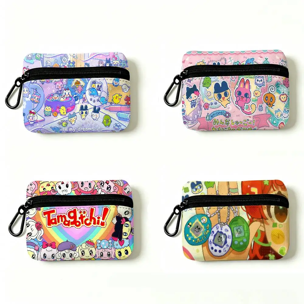 Classic T-Tamagotchi Game Portable Mini Oxford Cloth Coin Purse With Carabiner Hook Zipper Key Card Earphone Storage Wallet