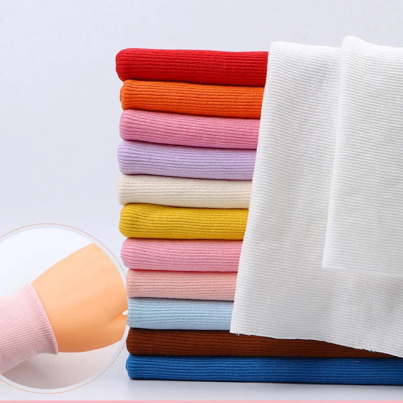 Hot！Rib Knit Fabric Cotton Jersey Stretch For Sewing Summer Garments Thin Sewing Cloth 50*110cm