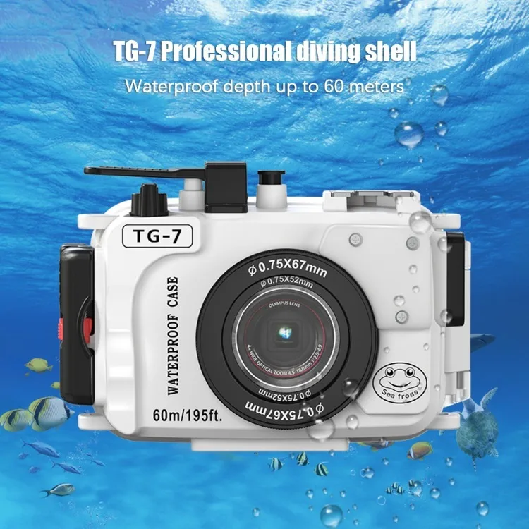 Waterproof Underwater Camera Housing Case, capa protetora de câmera subaquática com 52mm de rosca, TG7, 60m, 195ft