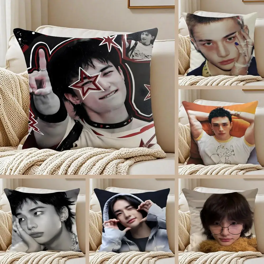 Handsome Kpop Idol H-Hwang Hyun-Jin Cushion Cover Pillowcase Anti-dustmite Invisible Zipper Short Plush Sofa Cushion