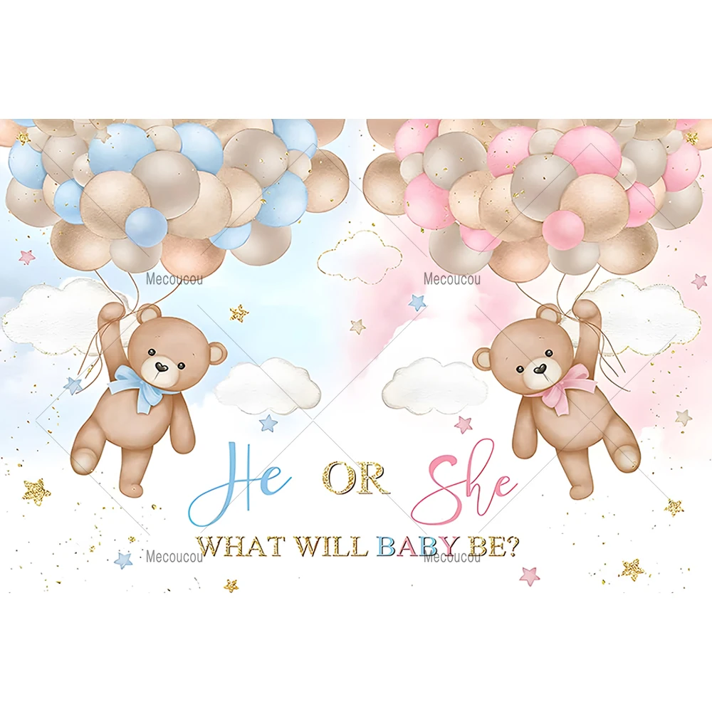 Hot Air Balloon Bear Backdrop Custom Newborn Baby Shower Photography Background Girl And Boy Birthday Party Poster Decor Banner