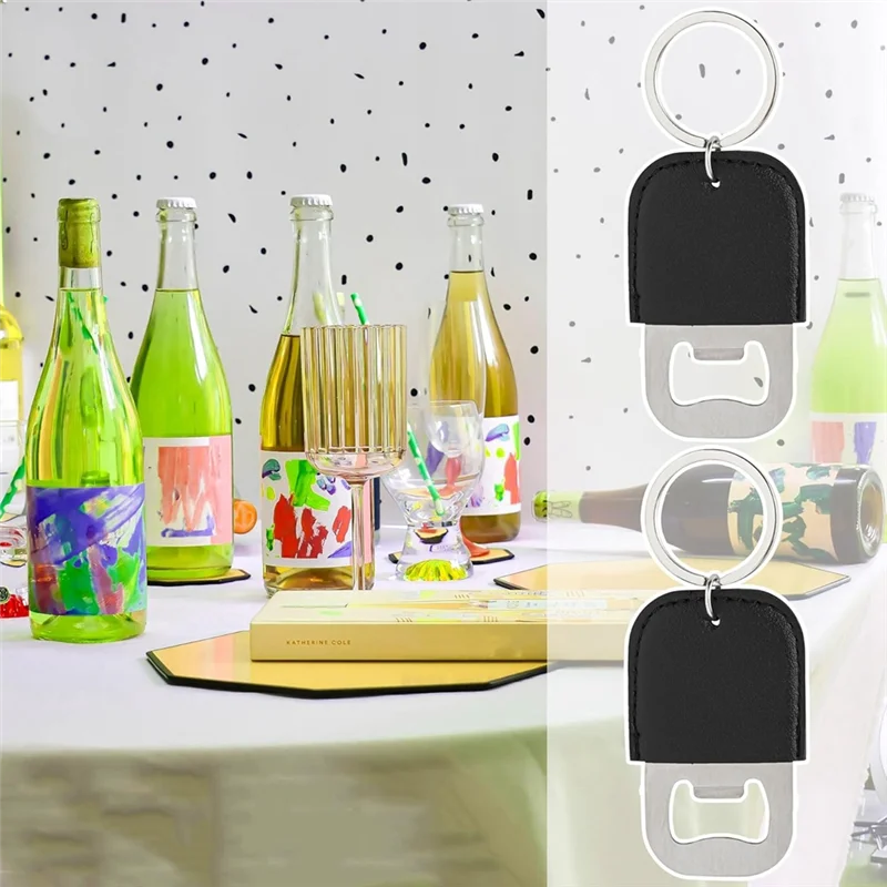 

2025 Trend24pack PU Bottle Opener Keychain Stainless Steel Beer Openers Blanks For Wedding Partys Favors Black