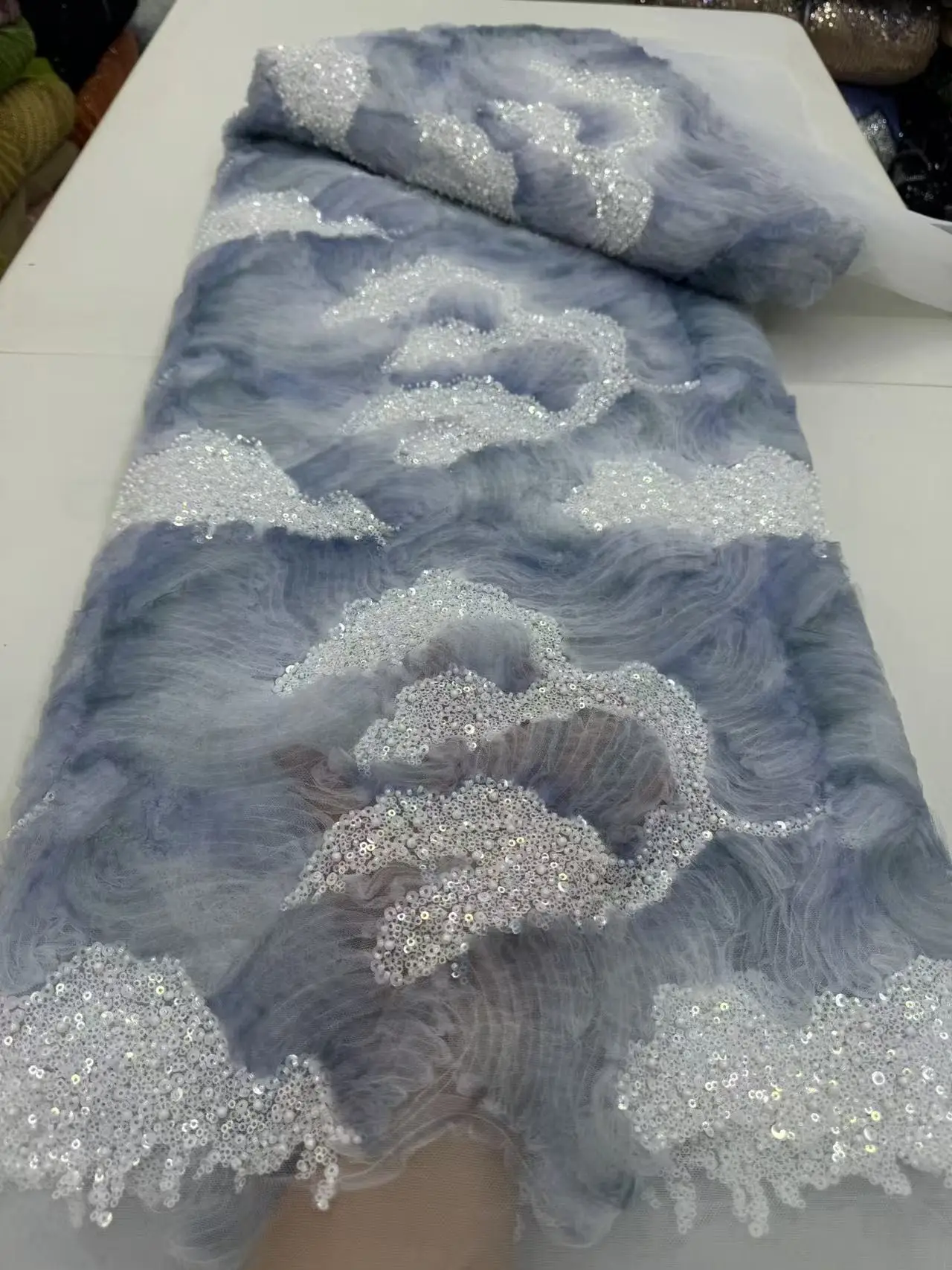 

Latest 2025 High Quality African Nigerian With Tulle Sewing Lace Fabric Guipure Embroidery Beads Dresses Sequins 5Yards JY486