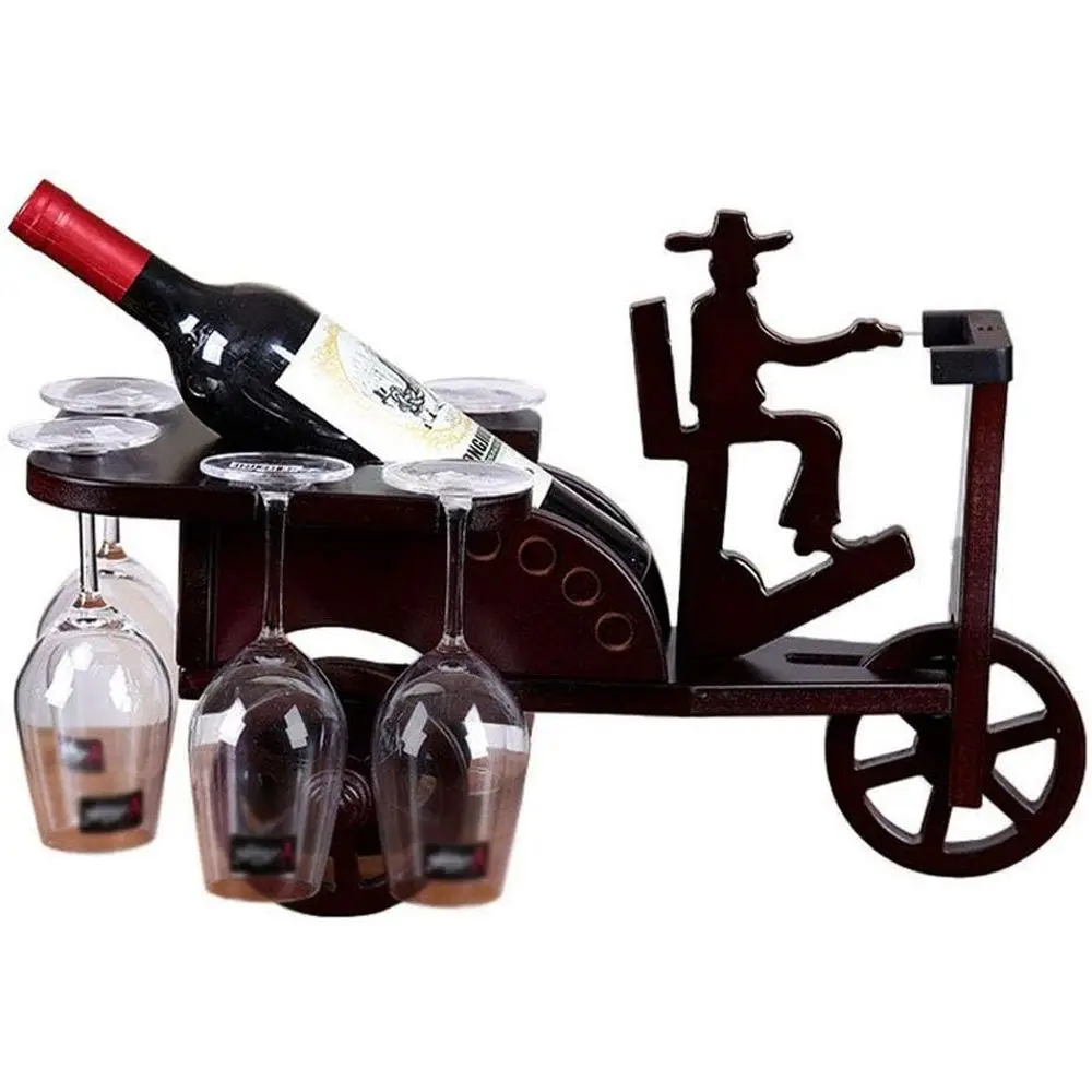 

Коричневая деревянная подставка для вина в форме трехколесного велосипеда с 6 держателями для бокалов для декора дома и ресторана