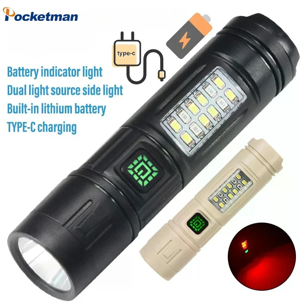 

Powerful Super Bright USB Rechargeable Flashlight Outdoor Emergency Torch High Power LED Flashlights with COB Side Lights