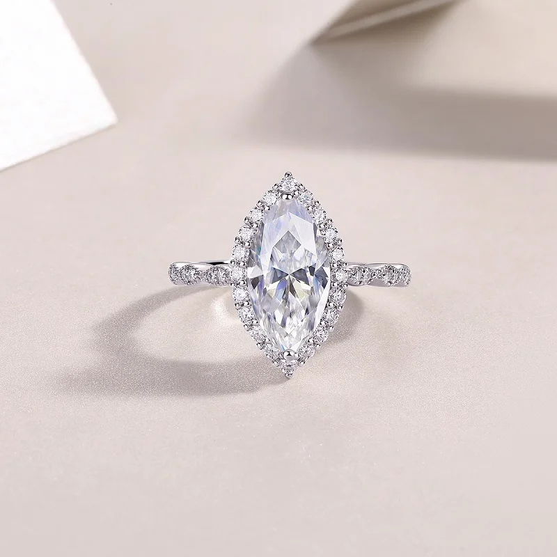 

Hot Selling 925 Sterling Silver Moissanite Ring Brilliant Cut 3ct Color Marquise for Women