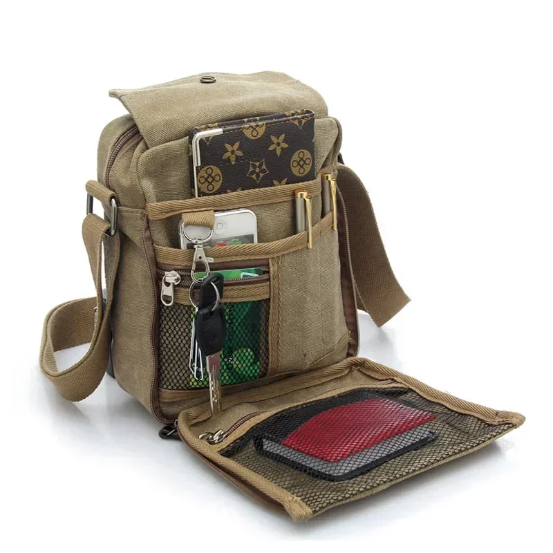 

Men's Casual Small Crossbody Bag, Trendy Canvas Shoulder Bag, Outdoor Travel Bag with Multiple Compartments
