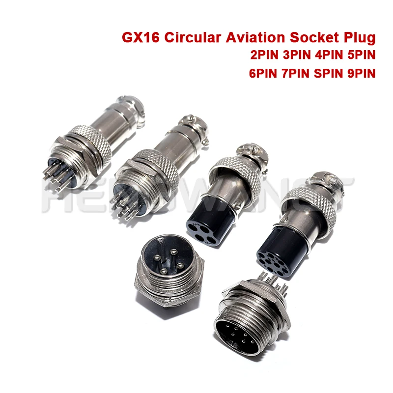 1Set GX16 2/3/4/5/6/7/8/9 Pin Male & Female 16mm 2PIN 3PIN 4PIN 5PIN 6PIN Metal Circular Aviation Connector Socket Plug