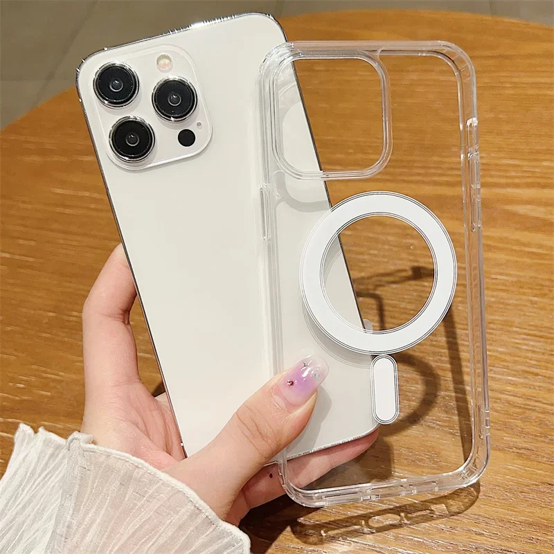 Transparent Magnetic For Magsafe Wireless Charge Phone Case For iPhone 15 14 13 12 Mini 11 Pro Max 7 8 Plus X XR XS SE 2 3 Cover