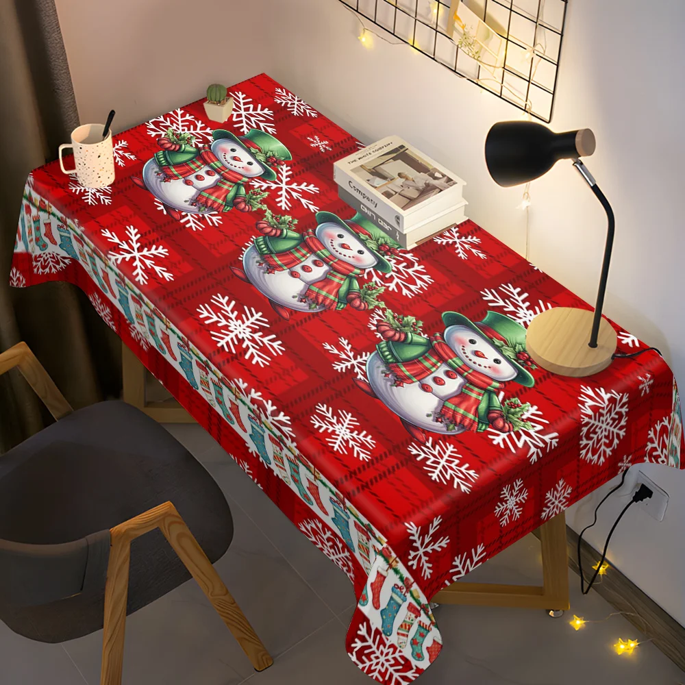 Christmas Snowman Themed Rectangle Tablecloth Party Decor Xmas Waterproof Tablecover Dining Table Decor Navidad Decorations 2025