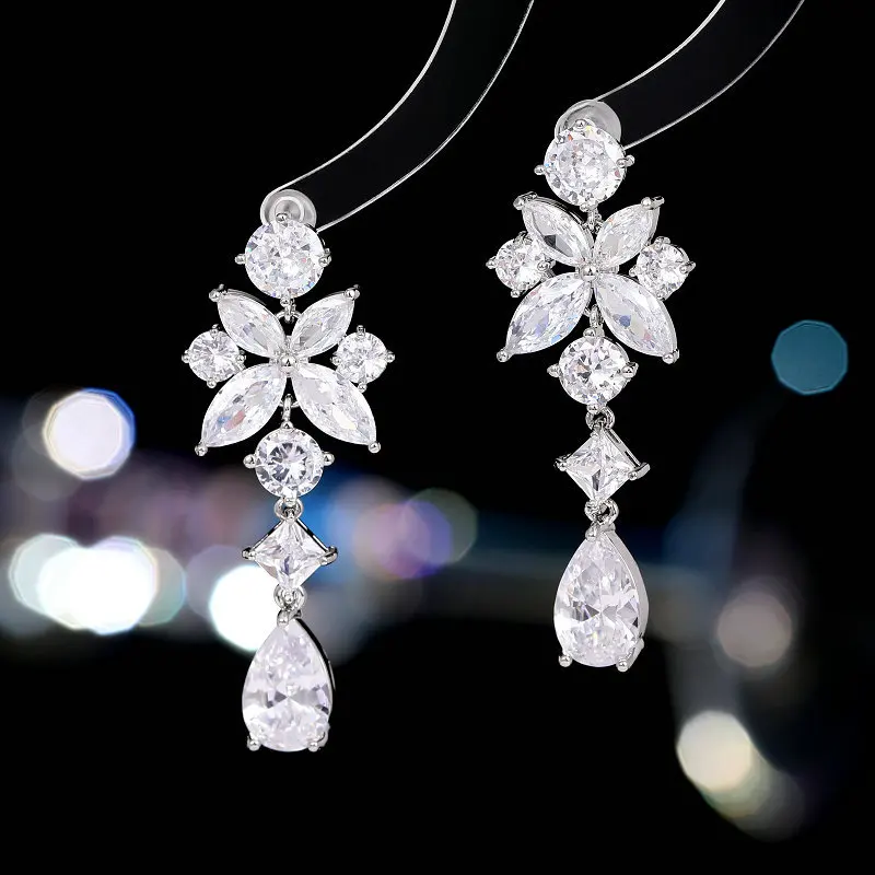 

Zircon Inlaid Light Luxury And High-End Earrings, Bride'S Wedding Luxurious Super Sparkling Earrings, New Full Diamond Water Dro