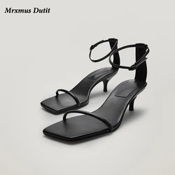 Mrxmus Dutit 2024 Summer England Style Square Head Fashion Simple Party Sandals Women Thin Heel Shoes Commute Women Shoes Female