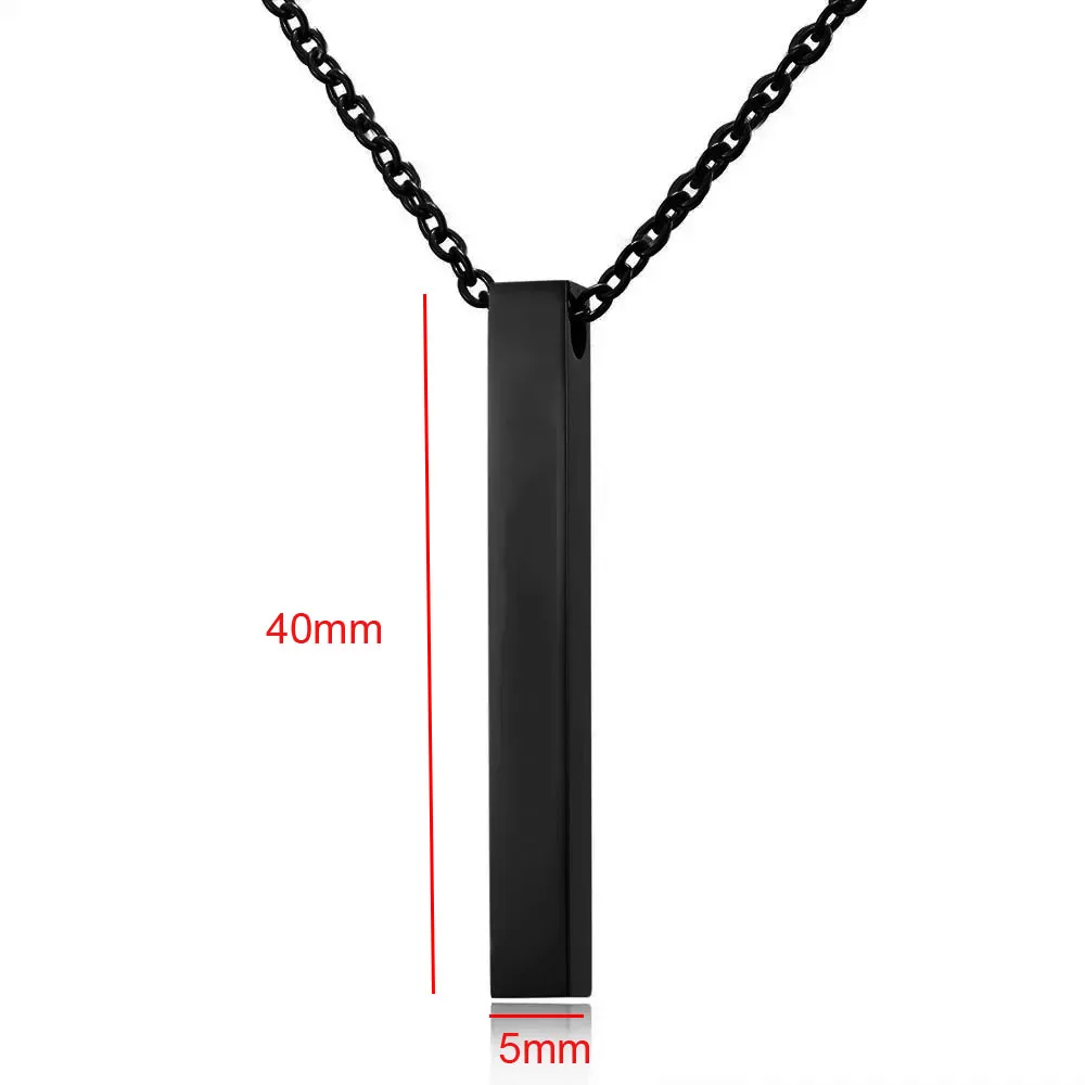 Mirror Polished Stainless Steel Four Sides Can Engrave Blank Square Bar Custom Name Necklace Rectangle Pendant Necklace Chain