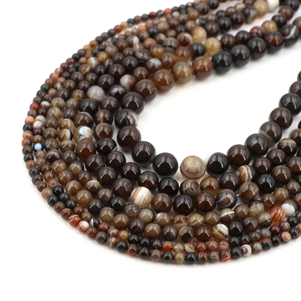 1 Strang natürliche kaffee gestreifte Achatperlen 4/6/8/10 mm runde Edelsteinperle für DIY Armband Charms Schmuckherstellung Perlen Großhandel – Detail 10