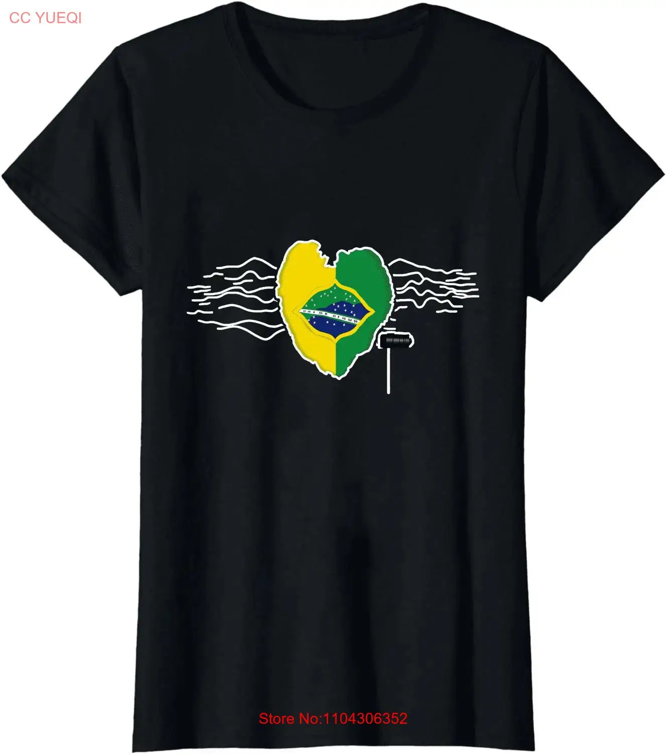 Brazil flag heartbeat Brasil T-Shirt Women long or short sleeves