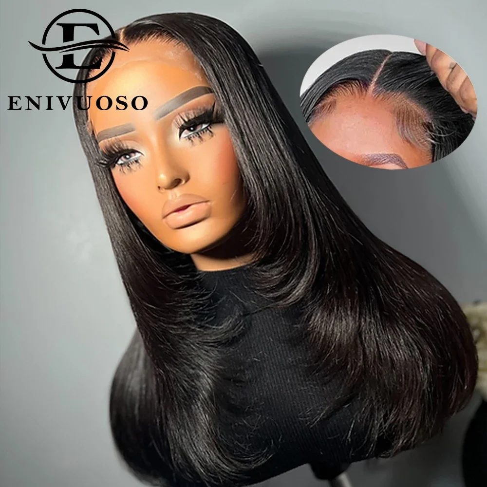 

Layered Cut Straight Ready To Go Glueless Lace Wigs Upgraded Straight 4X4 HD Lace Closure Synthetic Wigs Pre Cut For Black Women