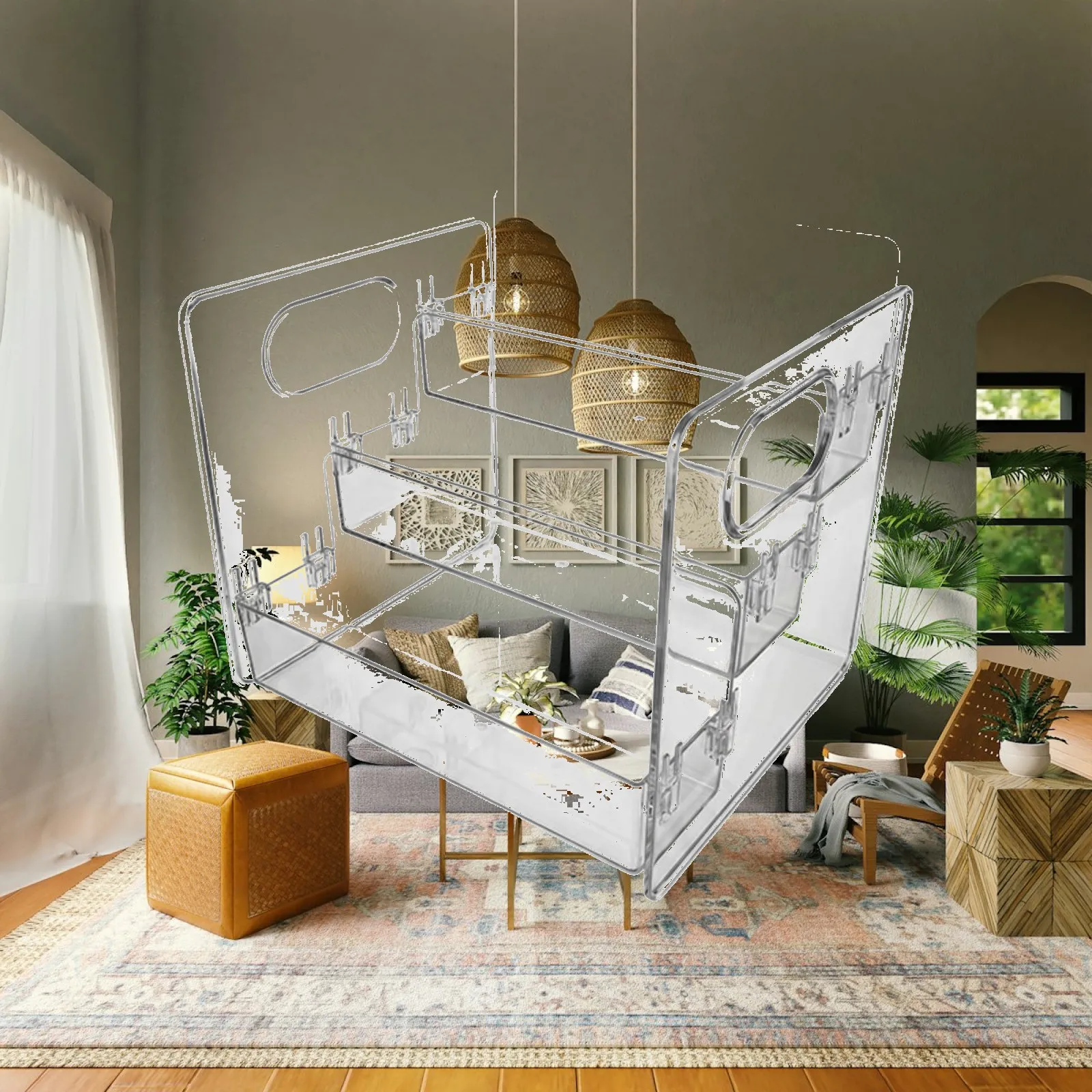 Acrylic Desktop Organizer for Cosmetics with Raised Front Rails and Easy Clean Surface