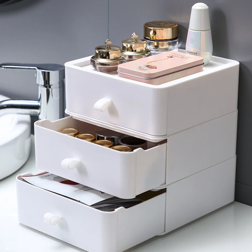 

Multi-Layer Desk Organizer Stylish Storage Box Three-Layer Drawer Desktop Holder Pen Scissors Business Cards