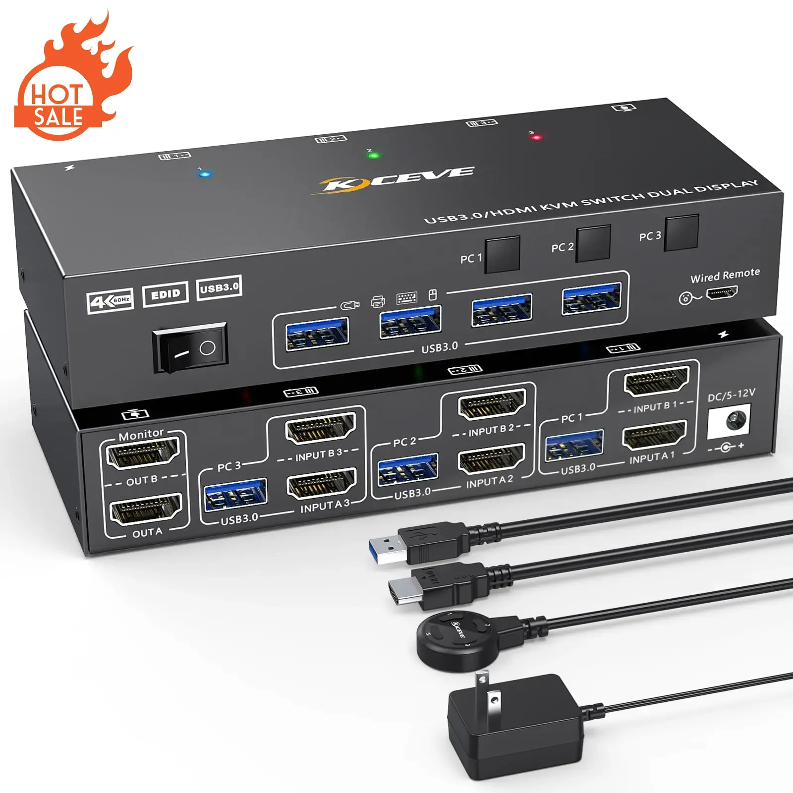 Dual Display USB 3.0 Dual Monitor KVM Switch Simulation Edid, HDMI Extended Display Switcher for 3 Computers Share 2 Monitors