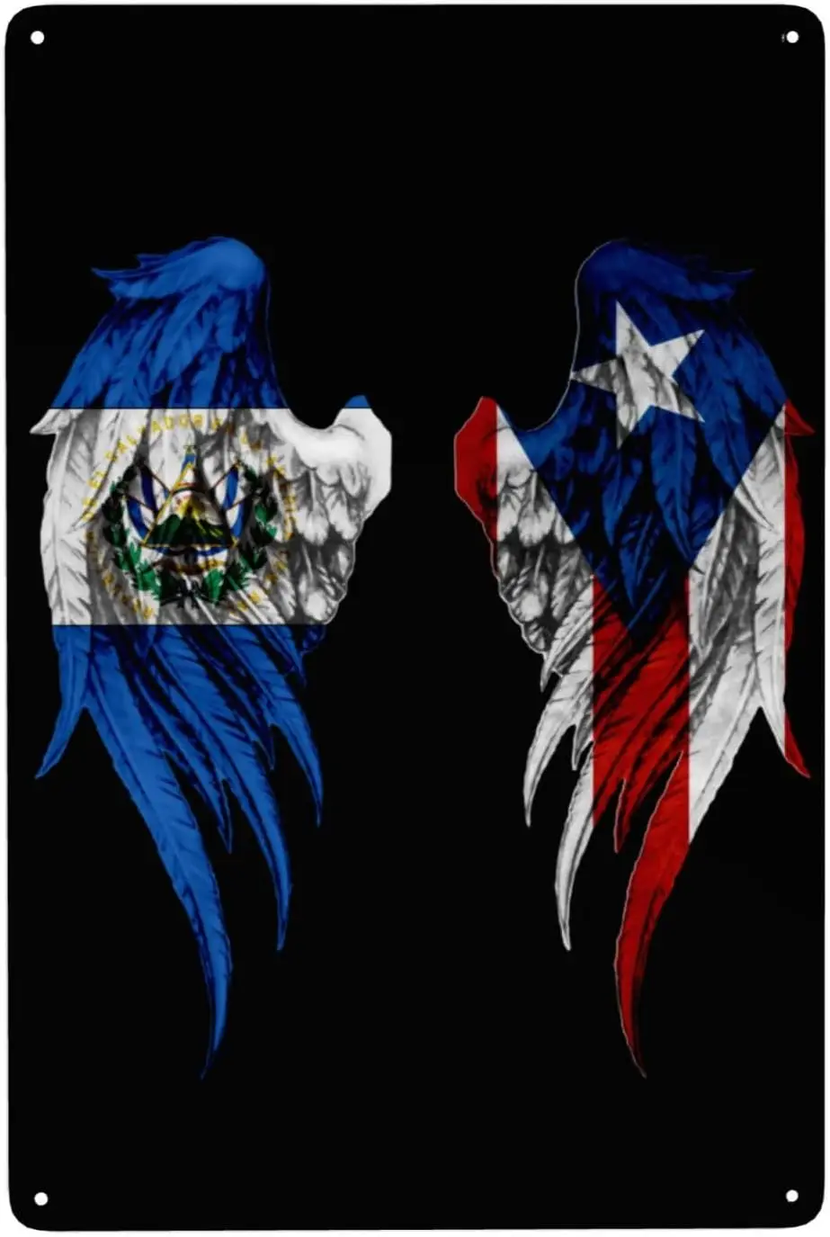 Wings El Salvador And Puerto Rico Flag Sign Metal Iron Painting Wall Art For Indoor & Outdoor Home Bedroom Bar Coffee Ki AL sign