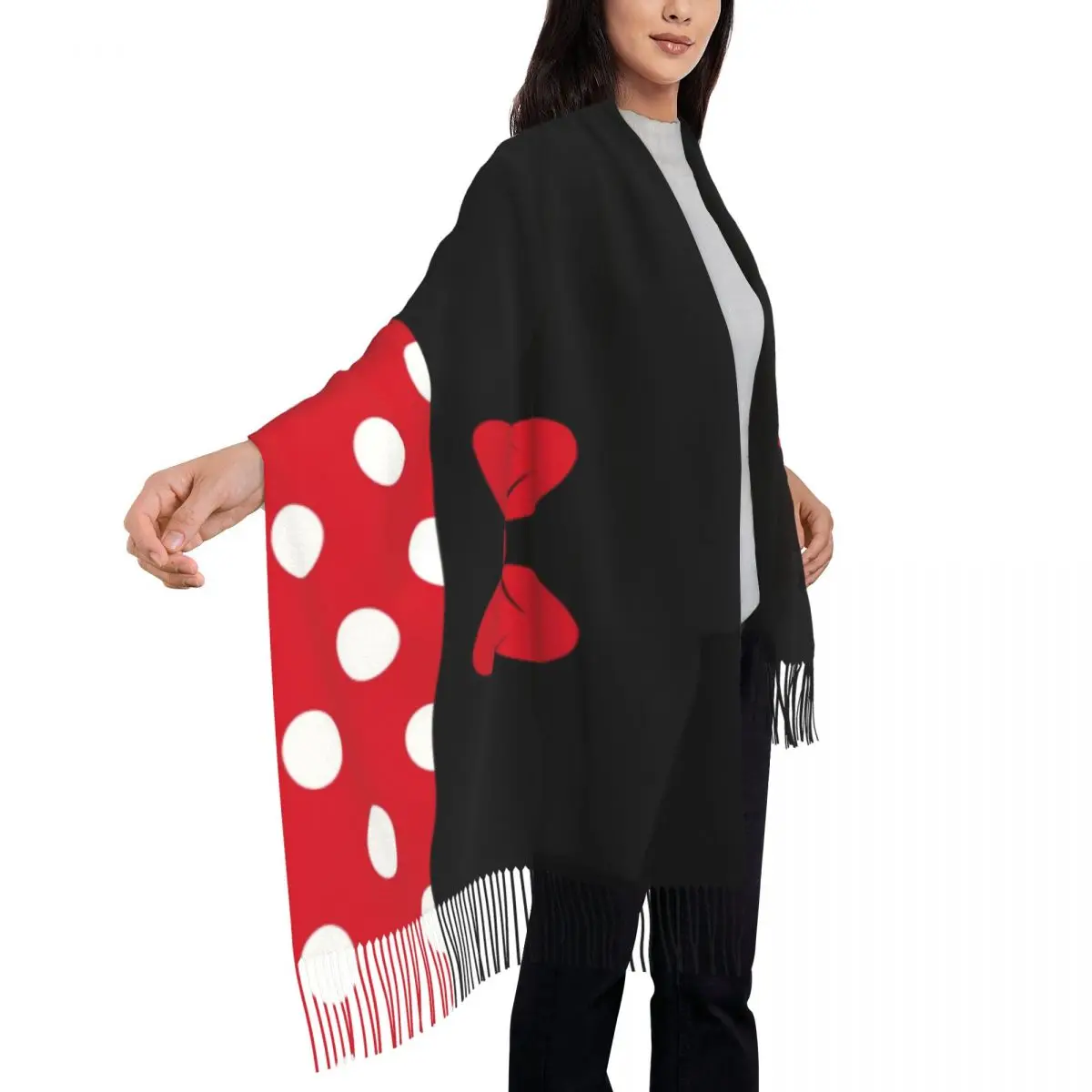 Desenhos animados minnie lenço envoltório para mulheres longo inverno quente borla xale unisex animado polkadots cachecóis