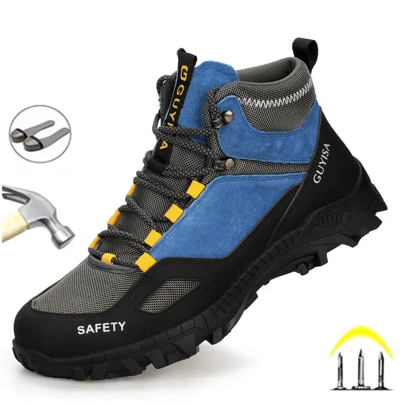 

New Fashion 2024 High Top Safety Work Shoes Men Sneakers Steel Toe Cap Anti-puncture Indestructible Construction Site Boots