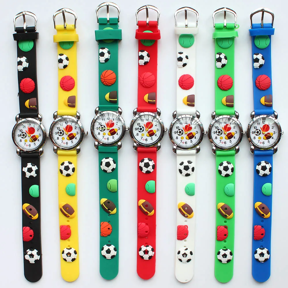7Pcs Cartoon Football Children's Watch Set Silicone Strap Kids Quartz Wristwatches for Boys and Girls