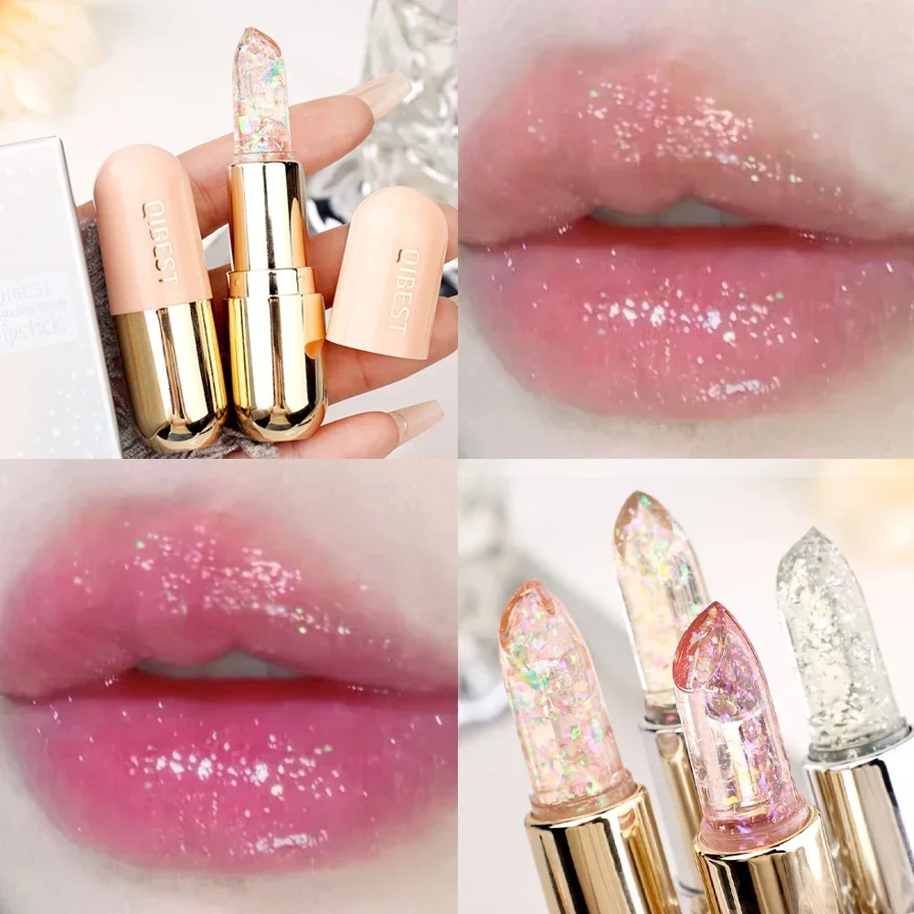 Impermeável Jelly Glitter Colorido Lip Balm, Temperatura Mudança De Cor, Batom Mágico, Espelho Brilhante, Diamante Lip Gloss, Hidratante