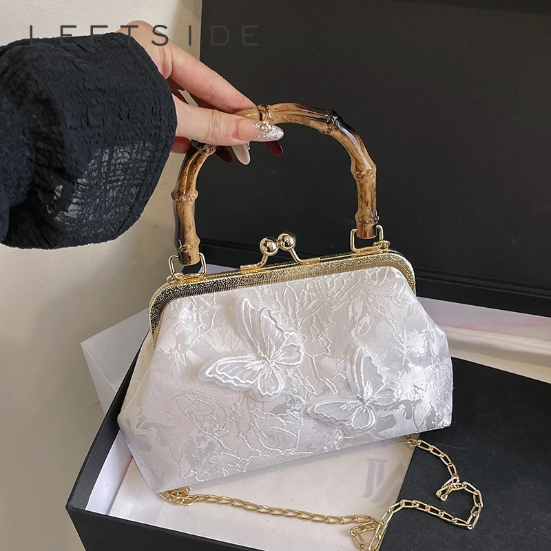 

LEFTSIDE Small Chinese Style Cloth Crossbody Bags for Women Chain Shoulder Bags Females Short Handle Handbags Evening Purses