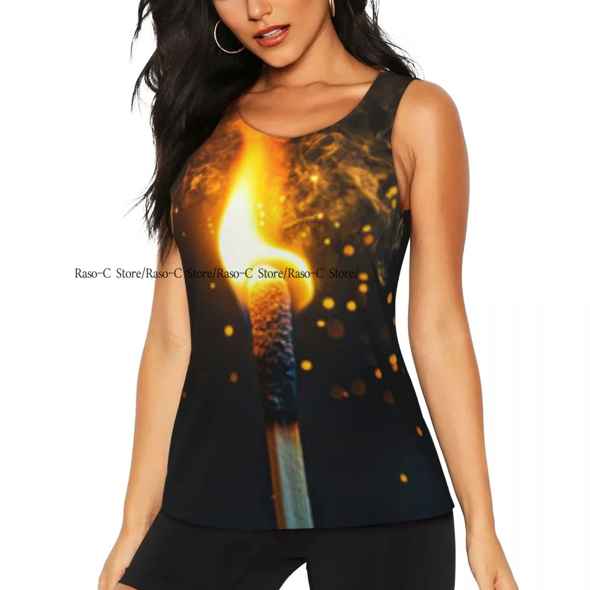 Women's Sleeveless Yoga Tank Top Burning Backdrop Fire Quick Dry Running Training Sports Vest Yoga Shirts