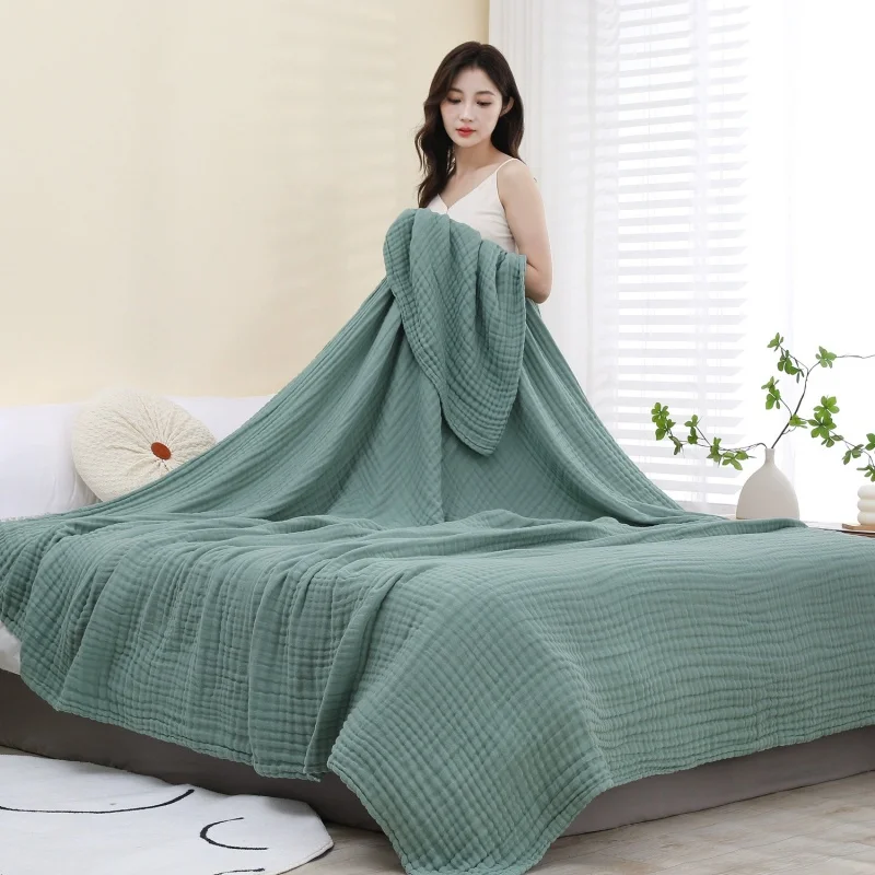 100% Cotton Gauze Blanket 6 Layers Muslin Soft Throw Blanket Breathable Soft Air Condition Quilt Green Bed Cover 200*230cm Adul