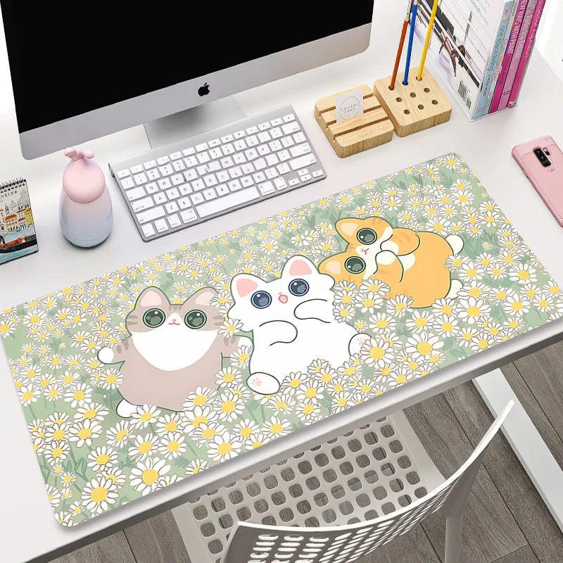 Pink Cat Gaming Mousepad 900x400 Mat Keyboard Mat Anime XL Mouse Pad Gamer Cartoon Deskmat Pc Accessories Kawaii Cute Mouse Pads