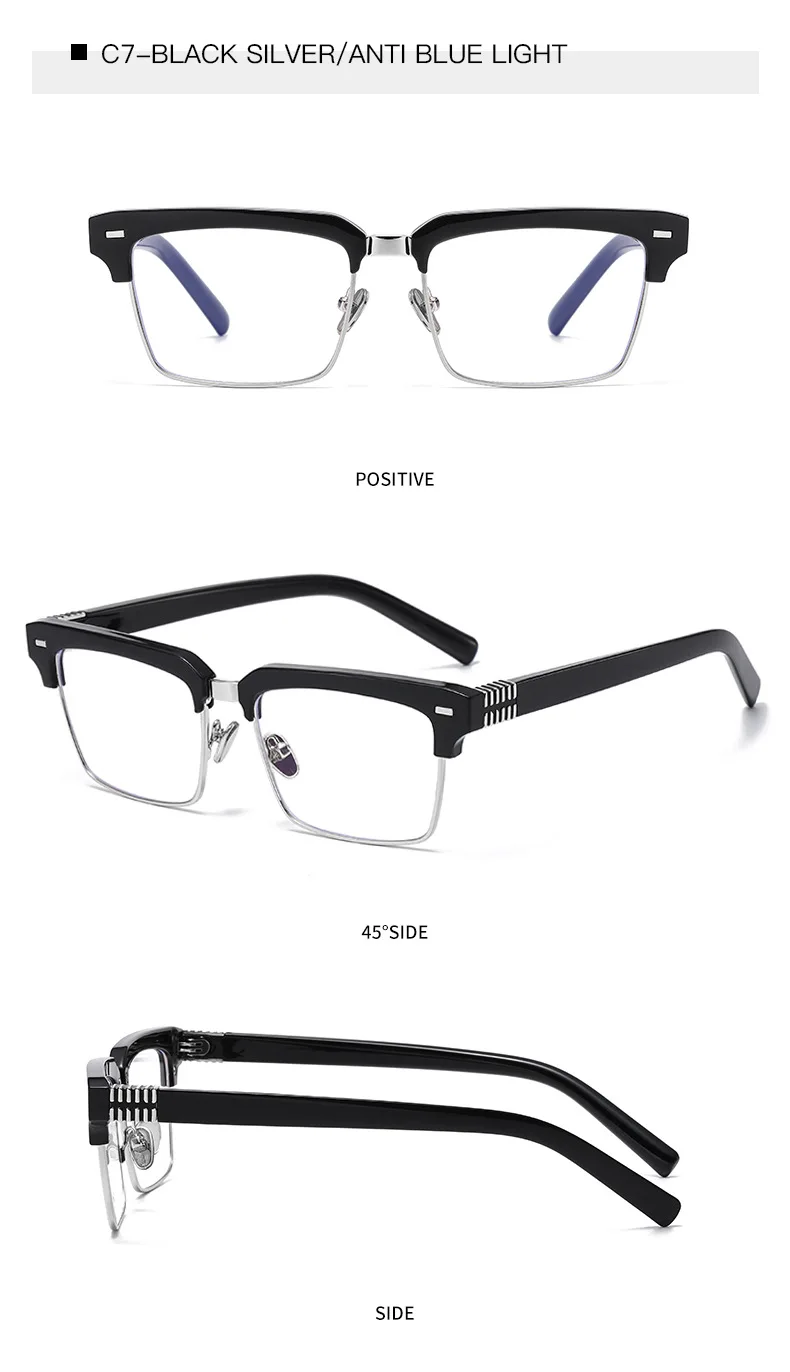 SHAUNA Fashion Nieten Halbrahmen Sonnenbrille UV400 Quadratische Anti-Blaulicht-Brille – Detail 15