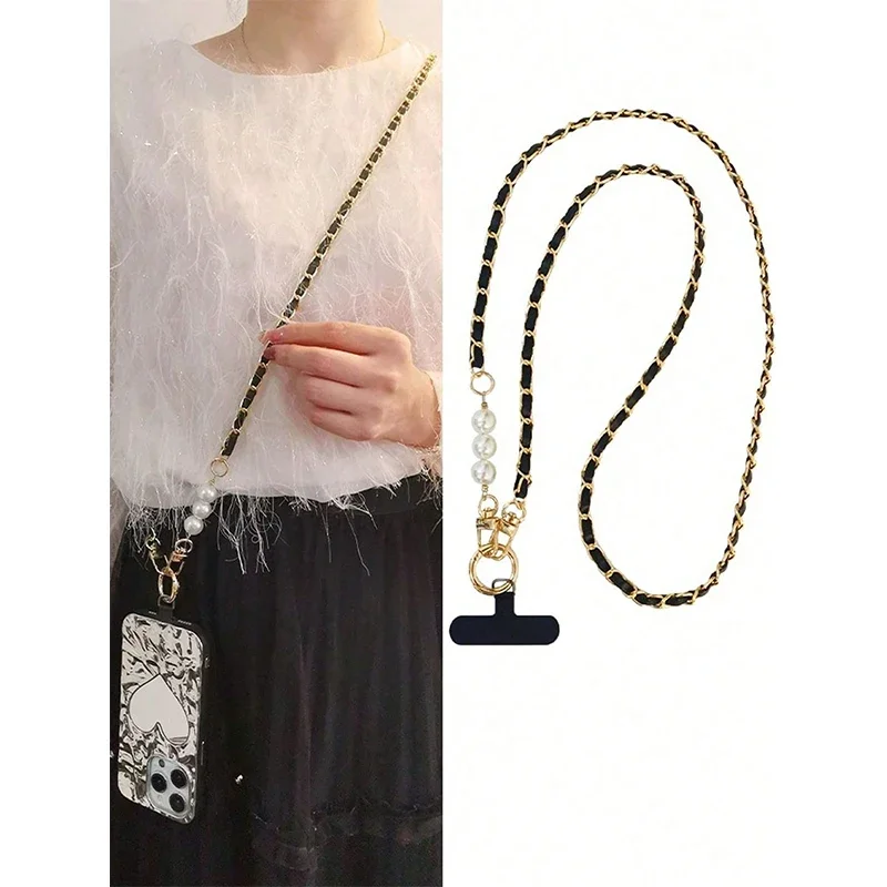 Phone Case Universal Lanyard Long Crossbody Pearl Pickup Chain Mobile Phone Lanyard Women's Long Neck and Shoulder Strap